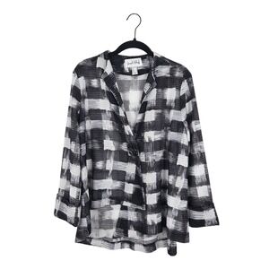 Joseph Ribkoff Black White Plaid Mesh Asymmetrical Jacket Cardigan Size 12